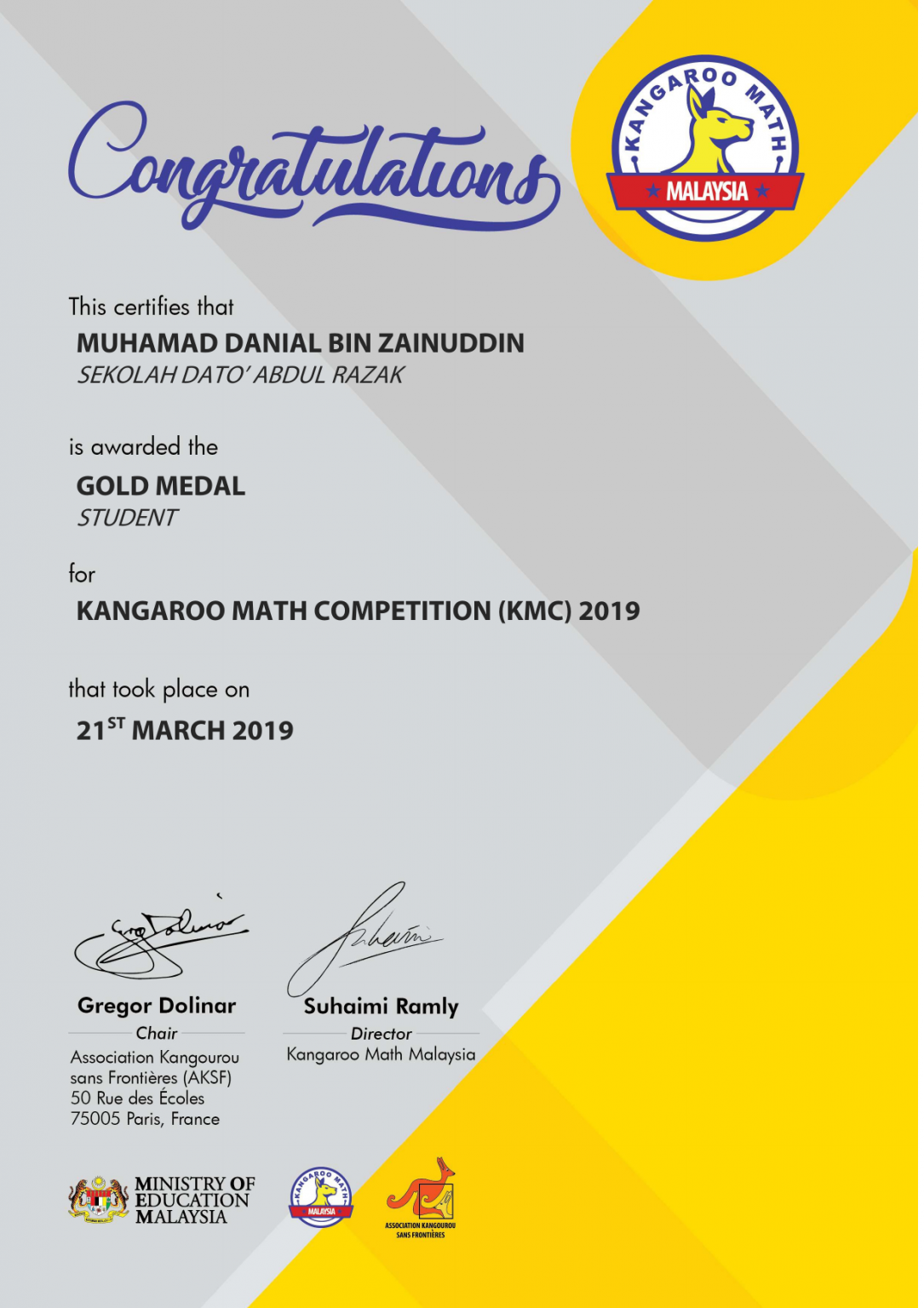 Awards and Certificates Kangaroo Math Malaysia